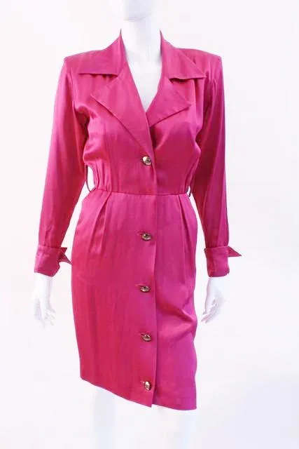 Vintage 80's YVES SAINT LAURENT Pink Satin Dress