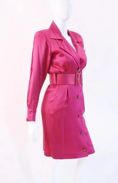 Vintage 80's YVES SAINT LAURENT Pink Satin Dress