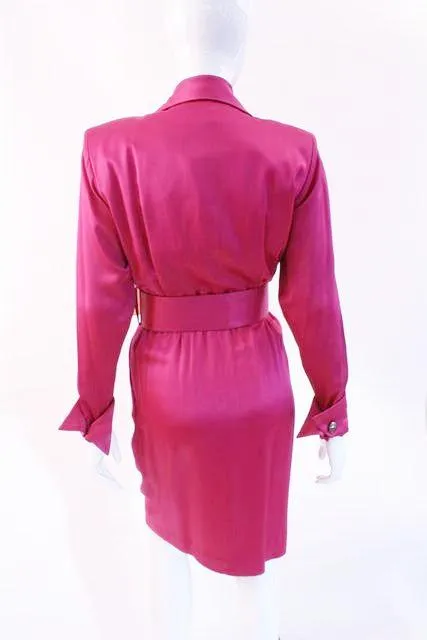 Vintage 80's YVES SAINT LAURENT Pink Satin Dress