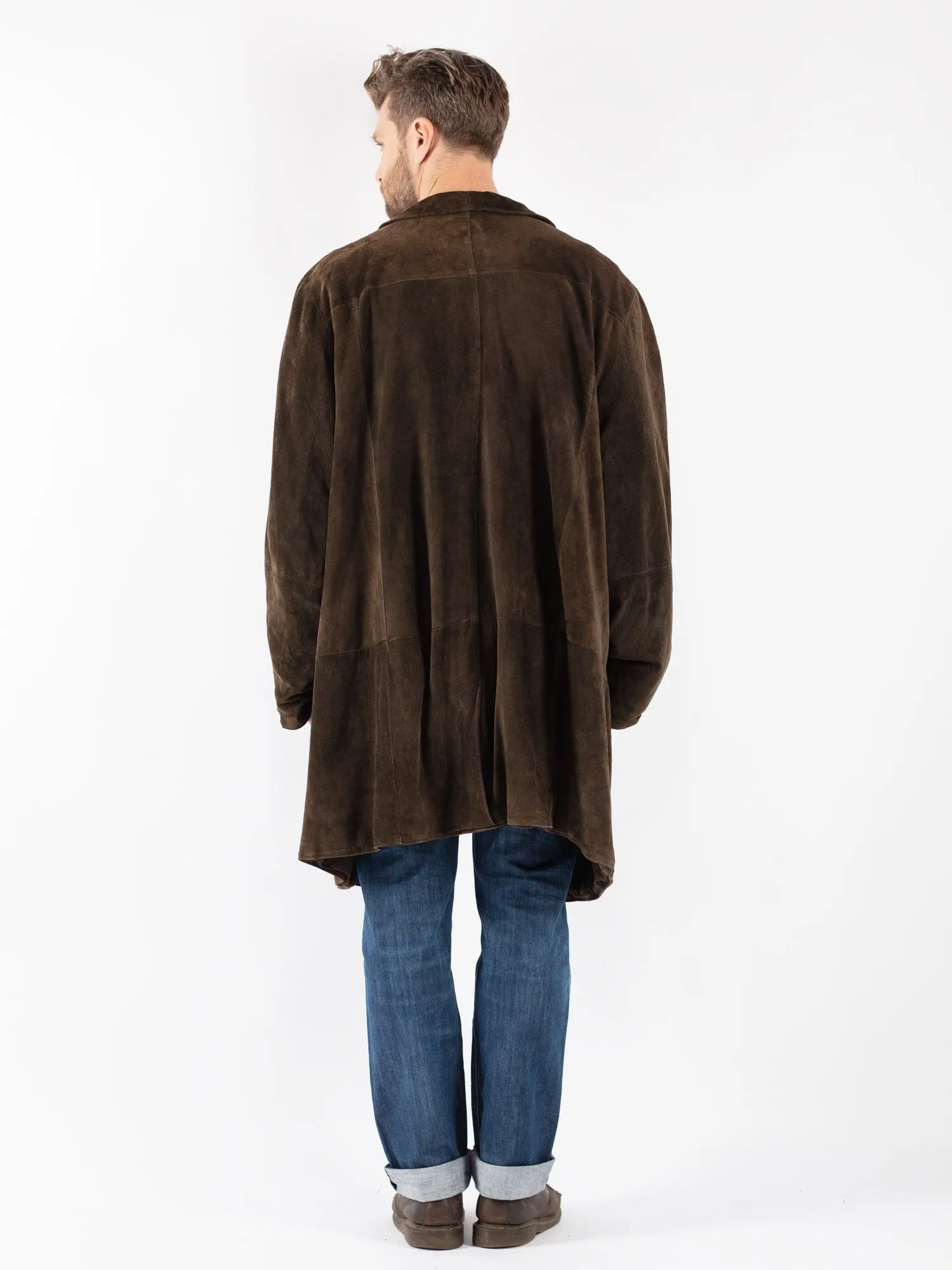 Vintage 90's Men Oversized Suede Coat in Brown