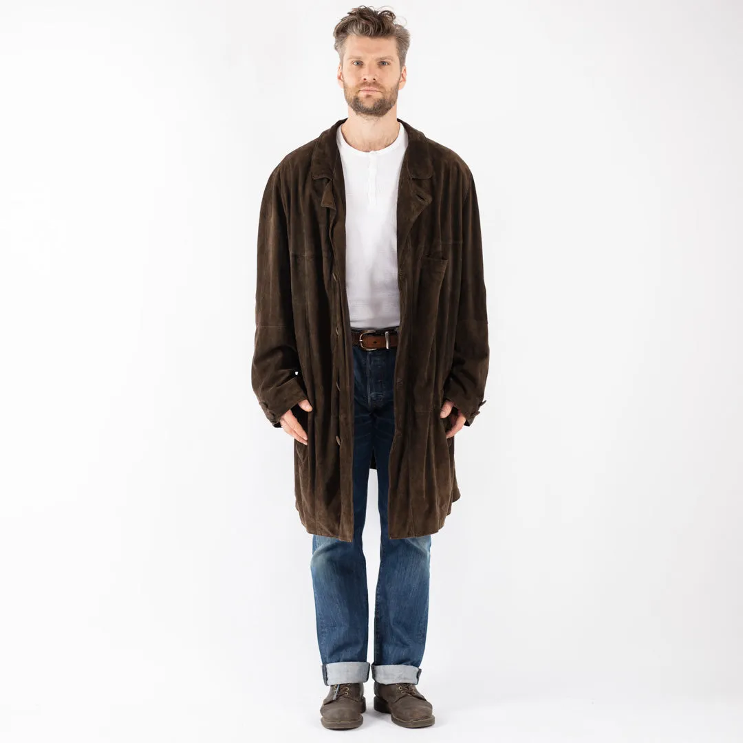 Vintage 90's Men Oversized Suede Coat in Brown