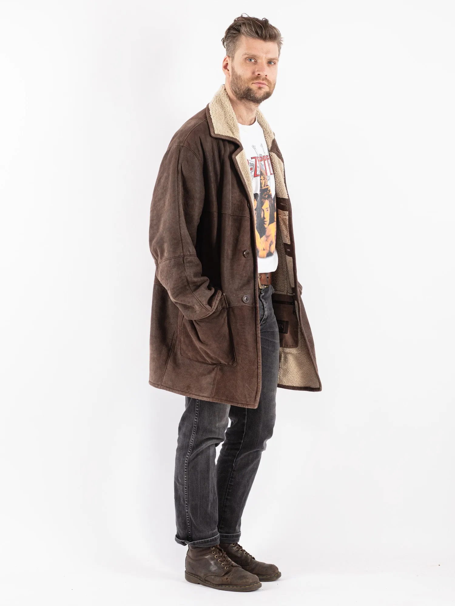 Vintage 90's Men Sheepskin Coat in Brown