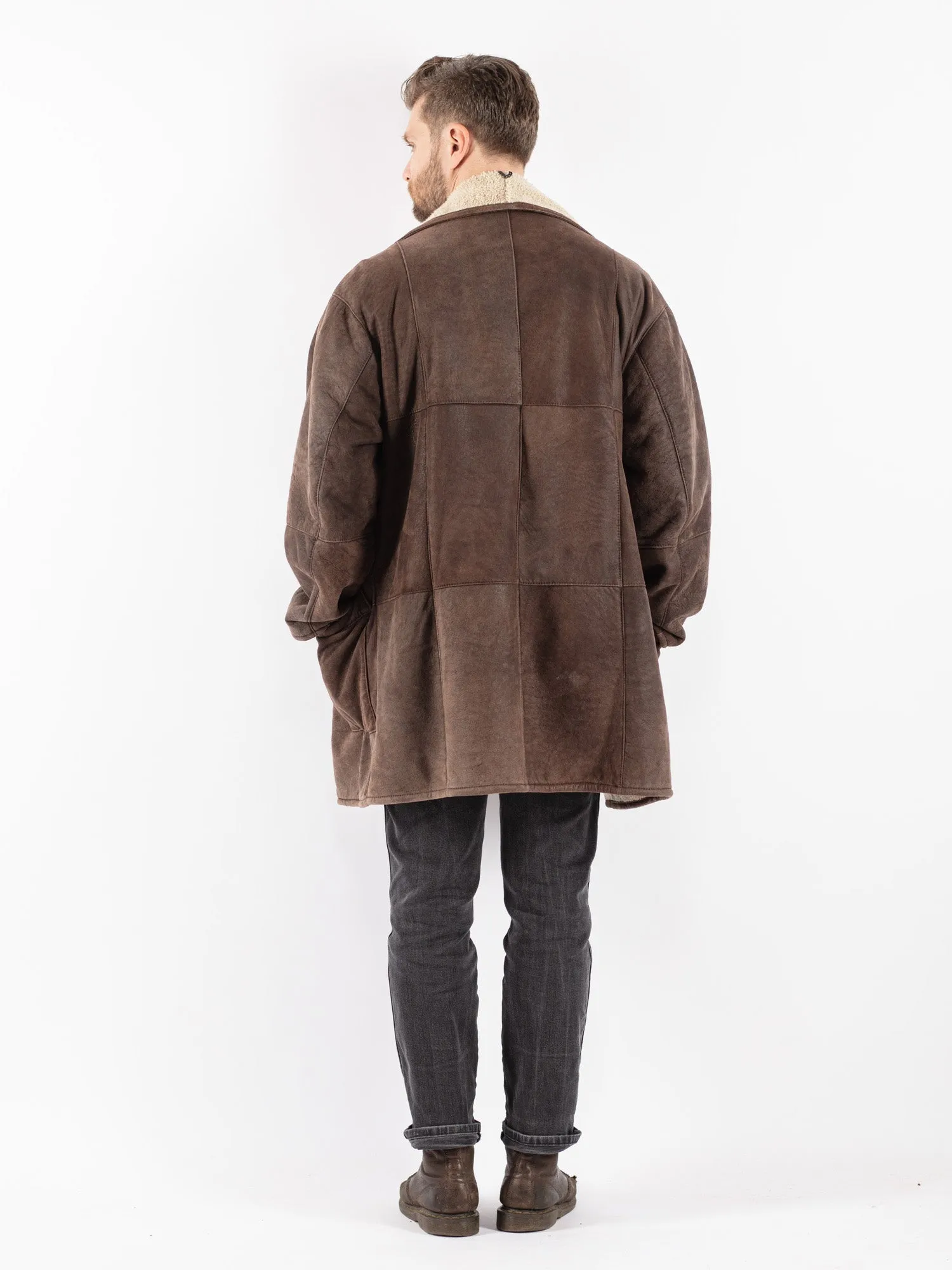 Vintage 90's Men Sheepskin Coat in Brown