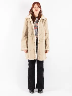 Vintage 90's Women Hooded Sherpa Coat in Beige