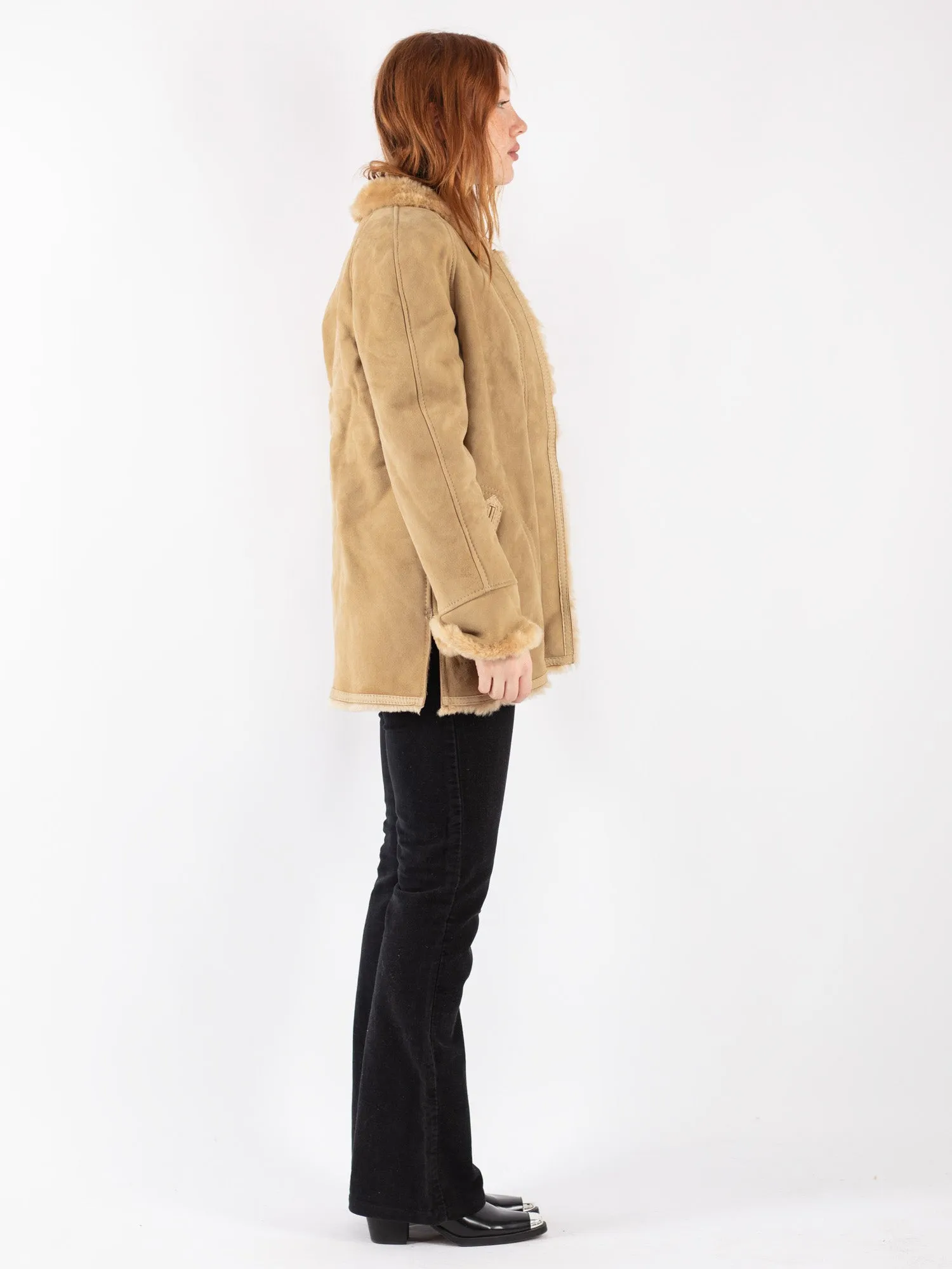 Vintage 90's Women Sheepskin Coat in Beige