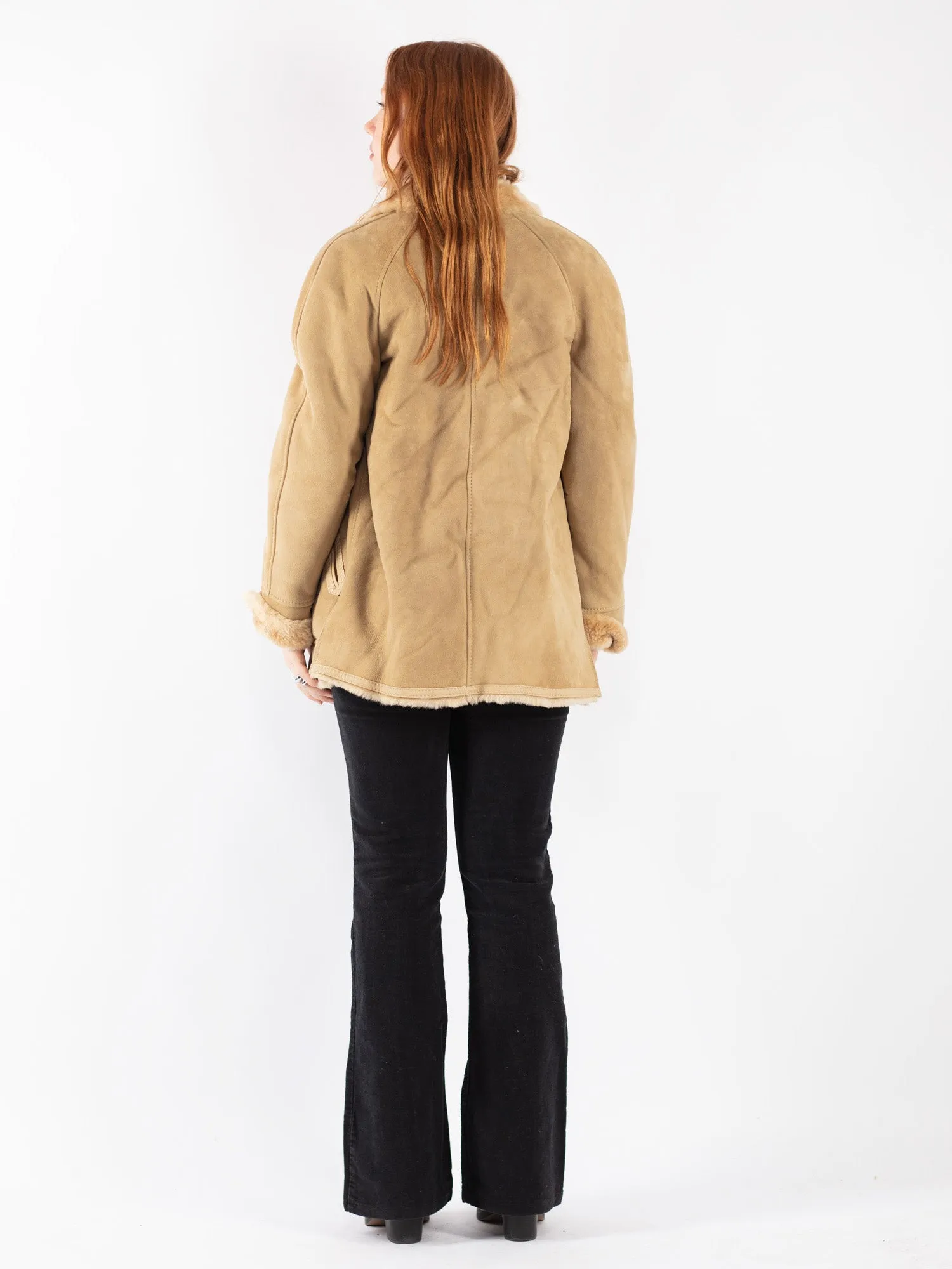 Vintage 90's Women Sheepskin Coat in Beige