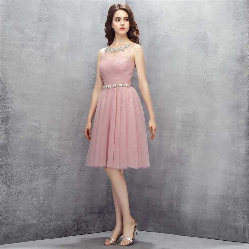 Vintage Dusty Pink Short Formal Dress with Jeweled Belt EN1009