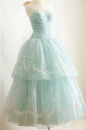 Vintage Inspired Tea Length Ice Blue Prom Formal Dress