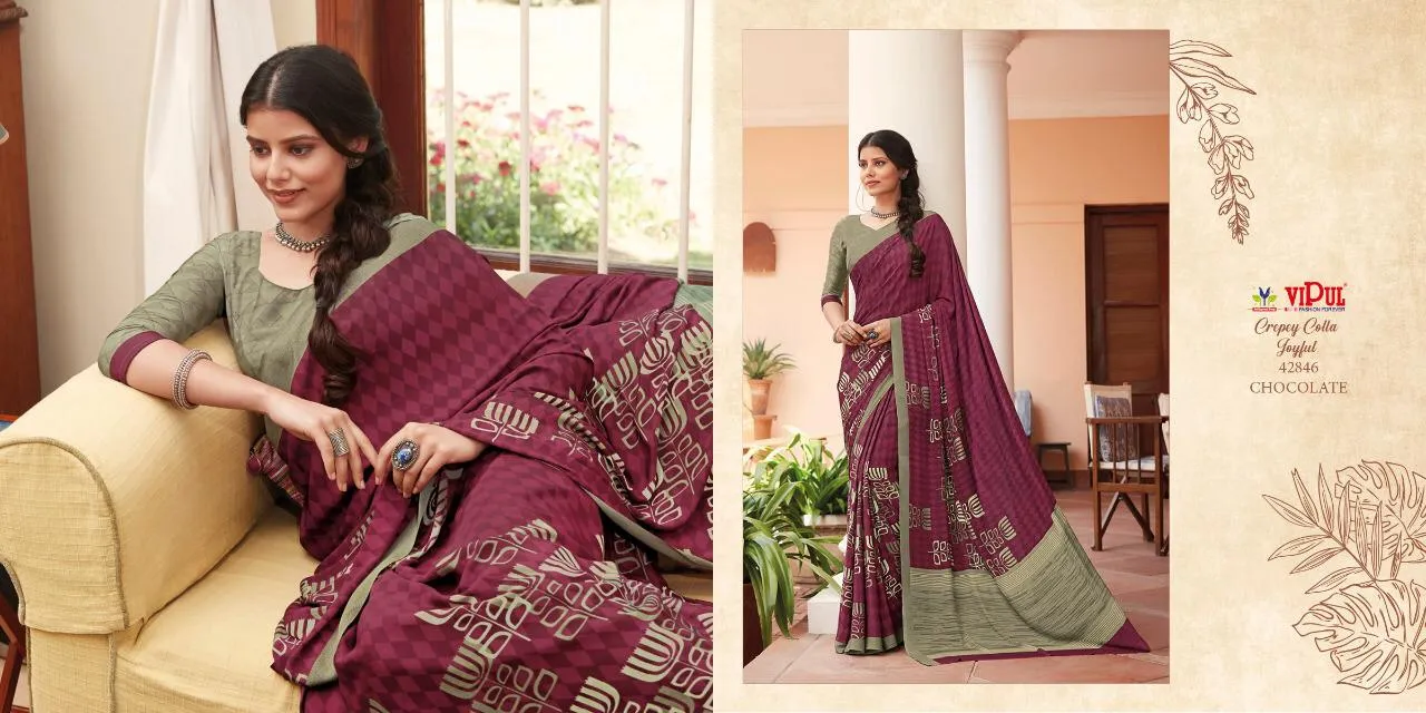 Vipul Launched Crepey Colla Joyfull Fancy Designer Sarees Collection