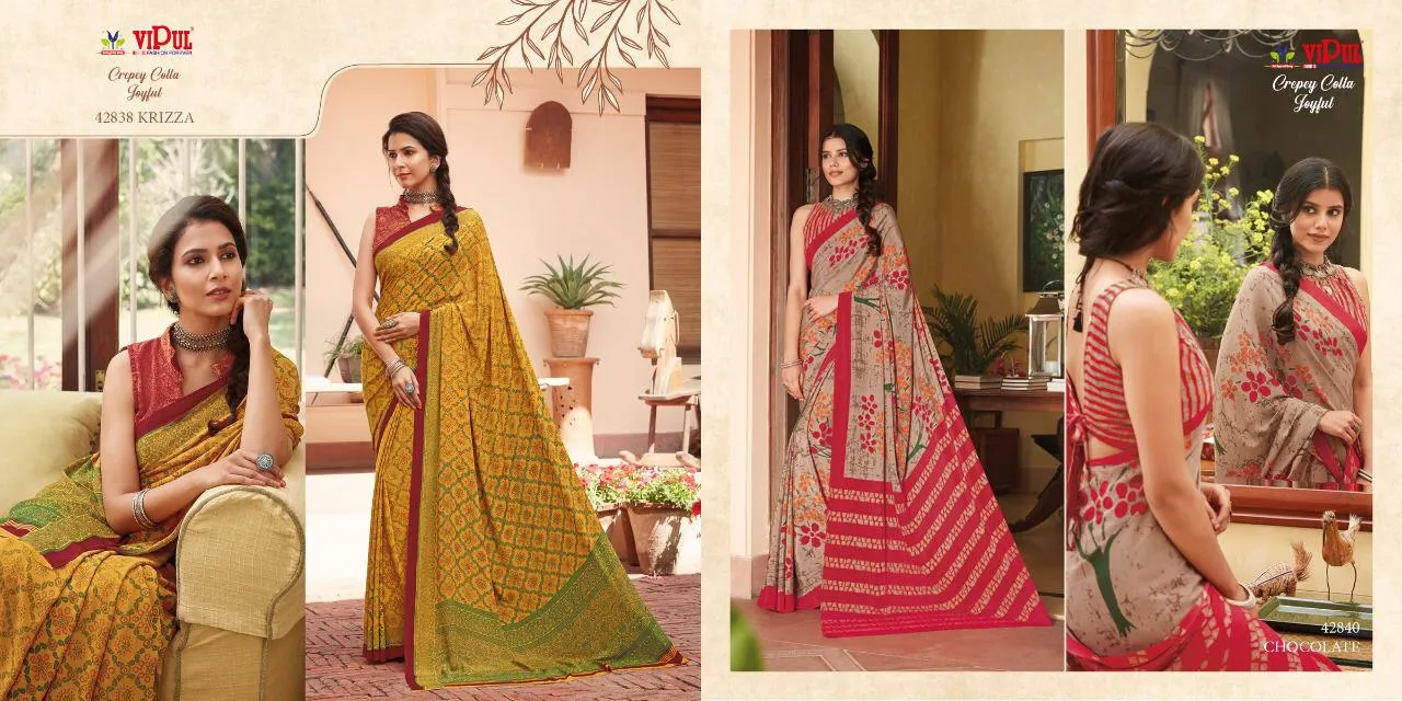 Vipul Launched Crepey Colla Joyfull Fancy Designer Sarees Collection