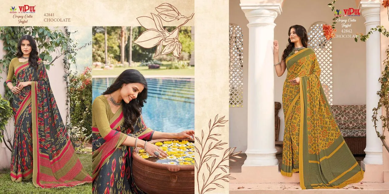 Vipul Launched Crepey Colla Joyfull Fancy Designer Sarees Collection