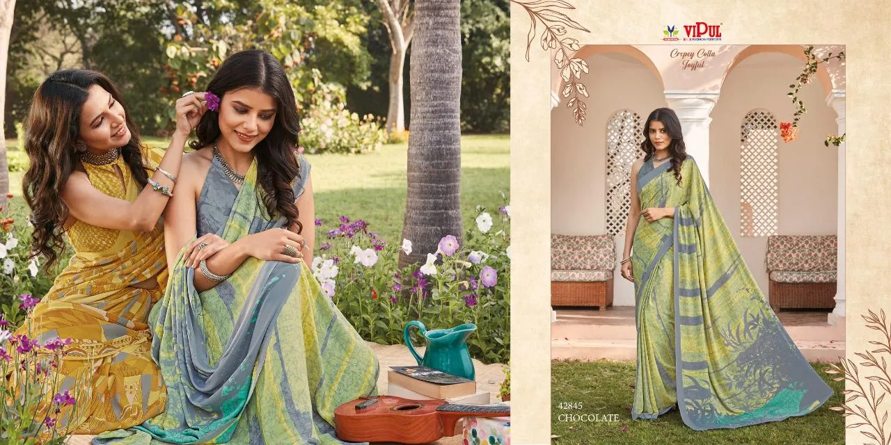 Vipul Launched Crepey Colla Joyfull Fancy Designer Sarees Collection