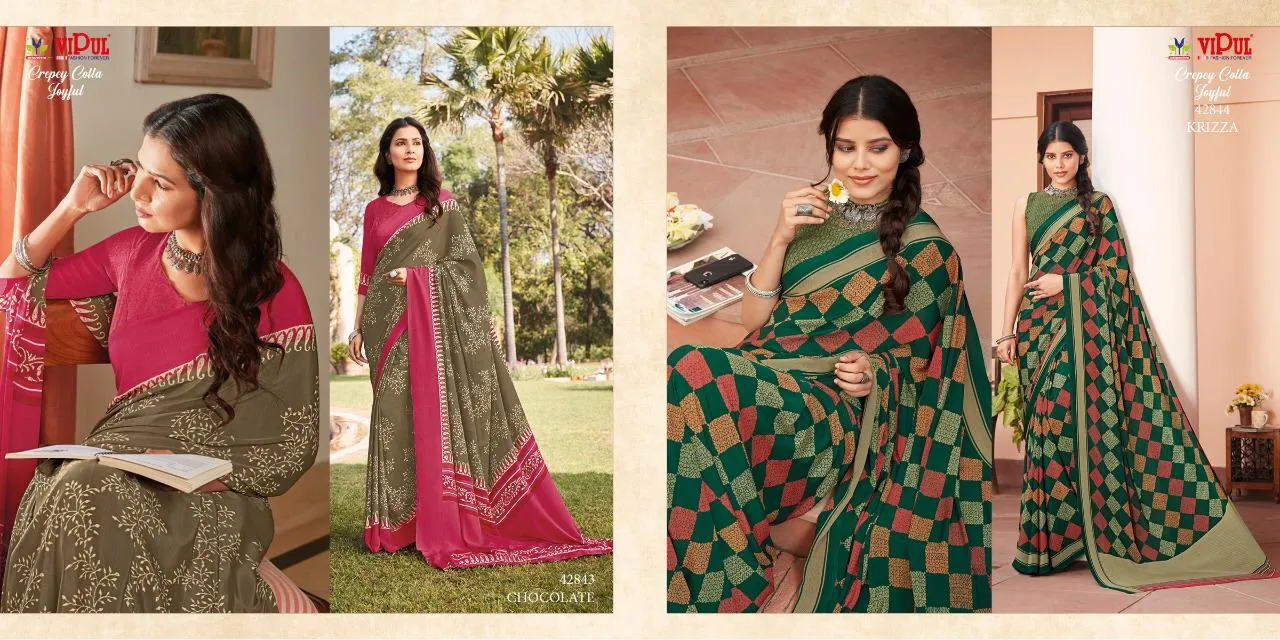 Vipul Launched Crepey Colla Joyfull Fancy Designer Sarees Collection