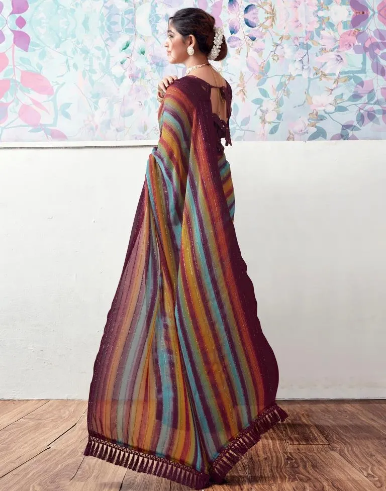 Wine Georgette Printed Sarees