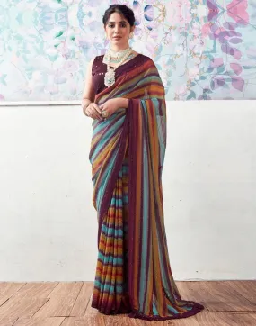 Wine Georgette Printed Sarees