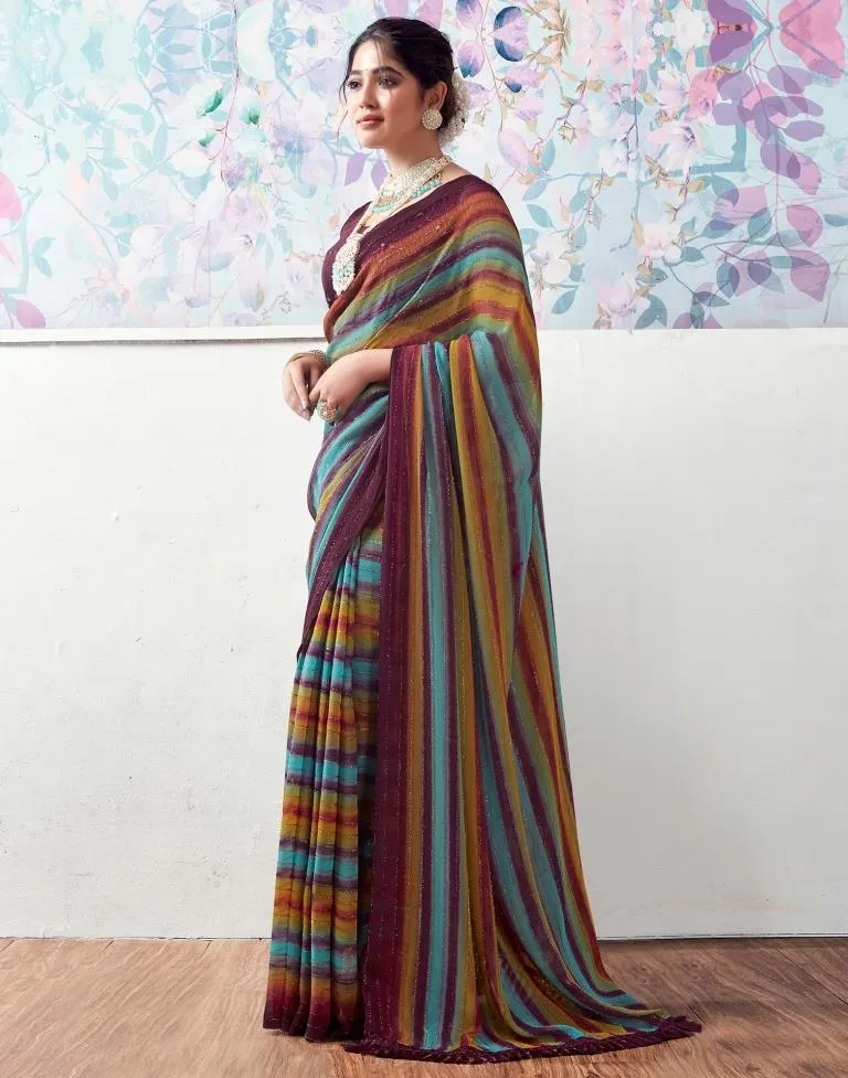 Wine Georgette Printed Sarees