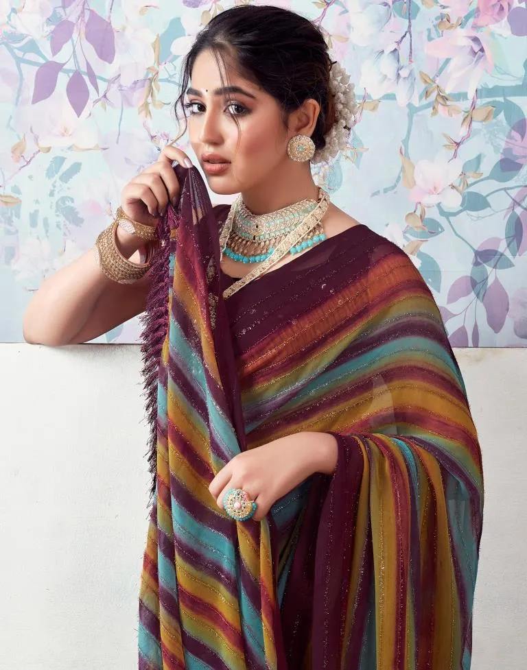 Wine Georgette Printed Sarees