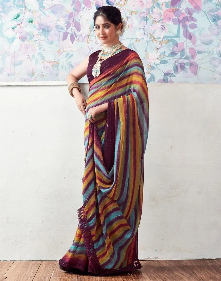 Wine Georgette Printed Sarees