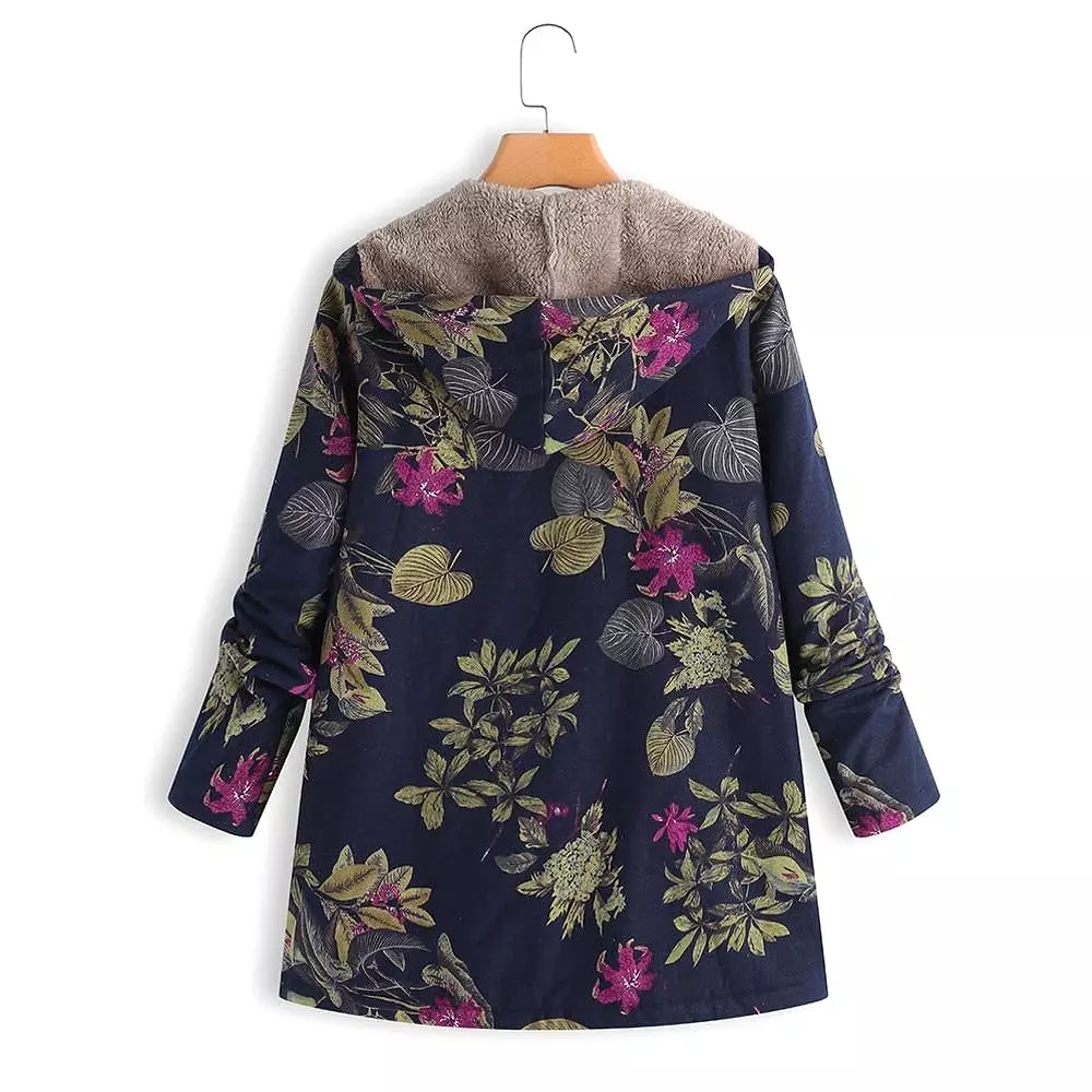 Winter Coat, Floral, Loose Plus Size Coat