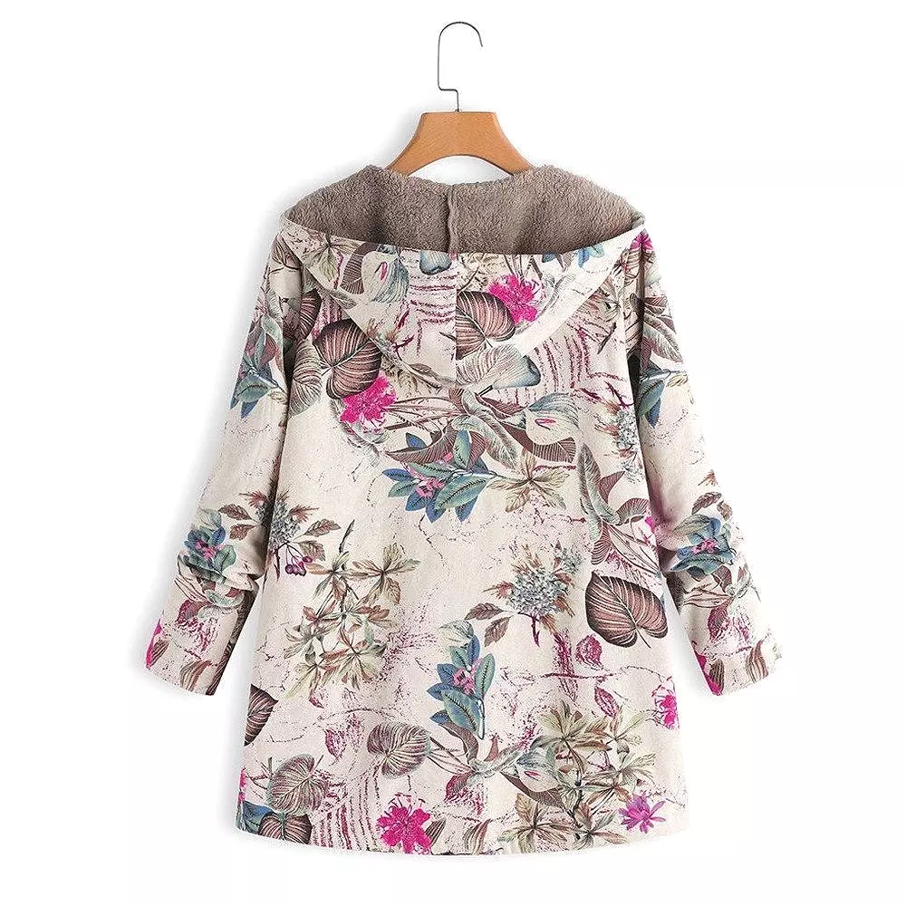 Winter Coat, Floral, Loose Plus Size Coat