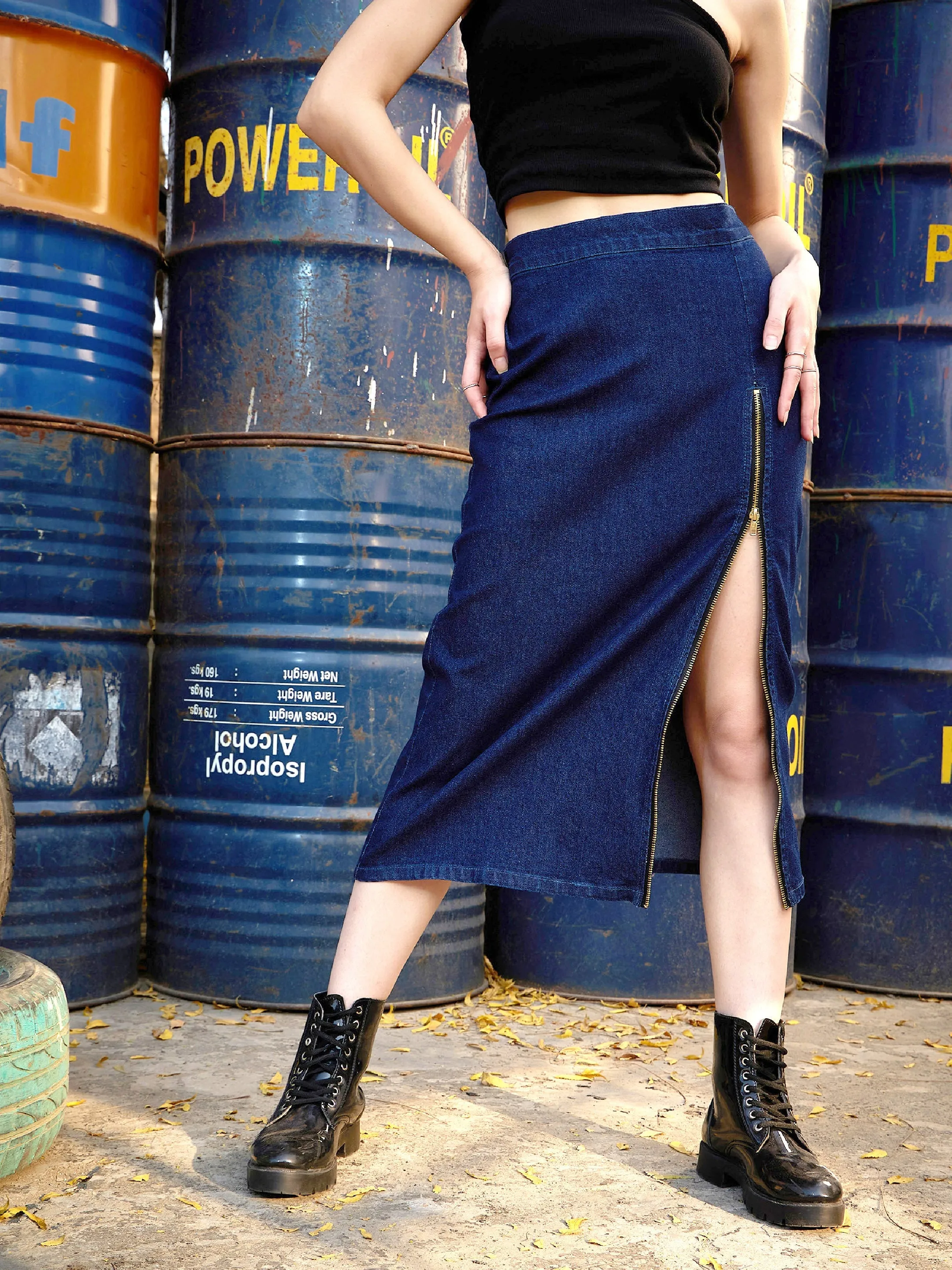 Women Blue Denim A Line Skirt