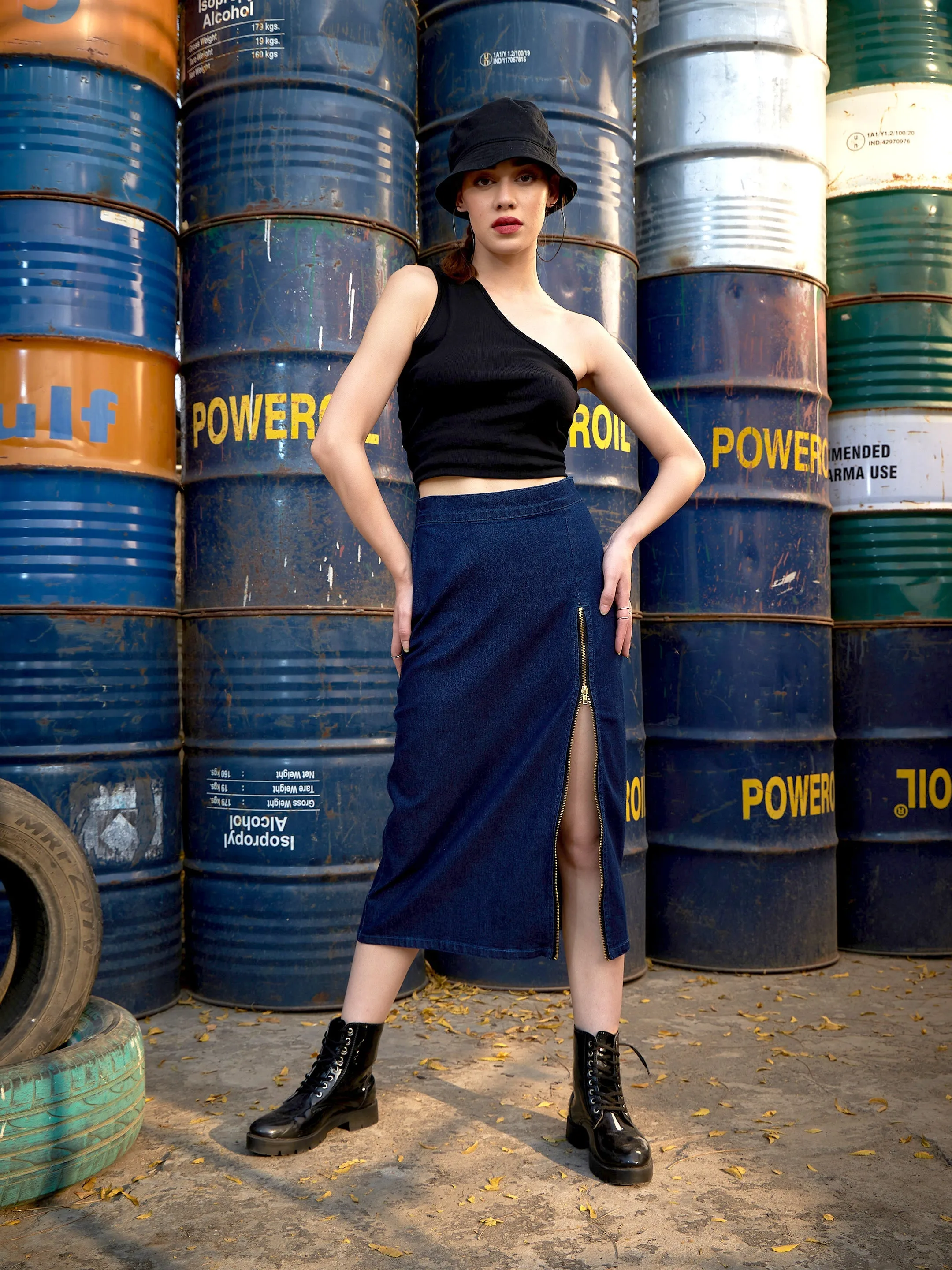 Women Blue Denim A Line Skirt