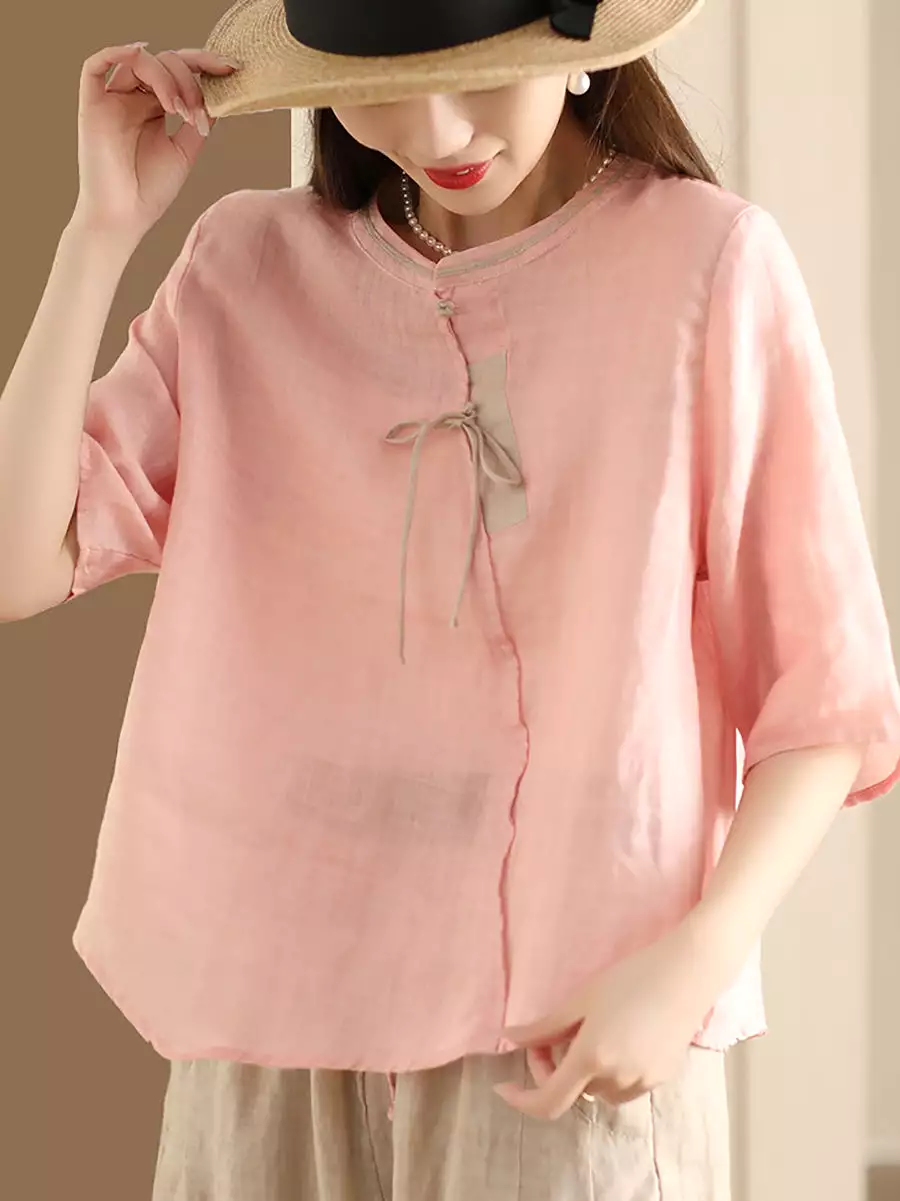 Women Ethnic Summer Spliced Ramie Shirt SC1022