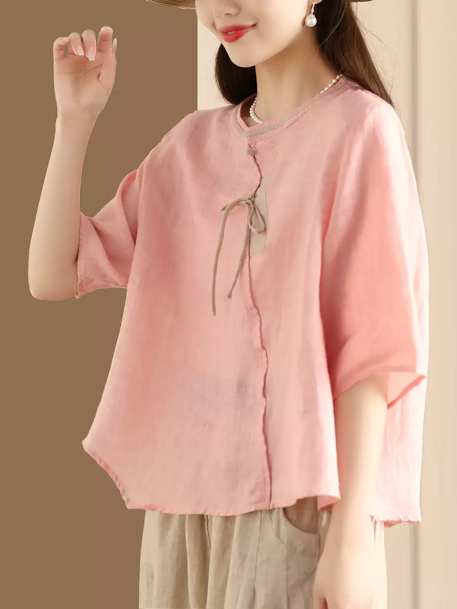 Women Ethnic Summer Spliced Ramie Shirt SC1022