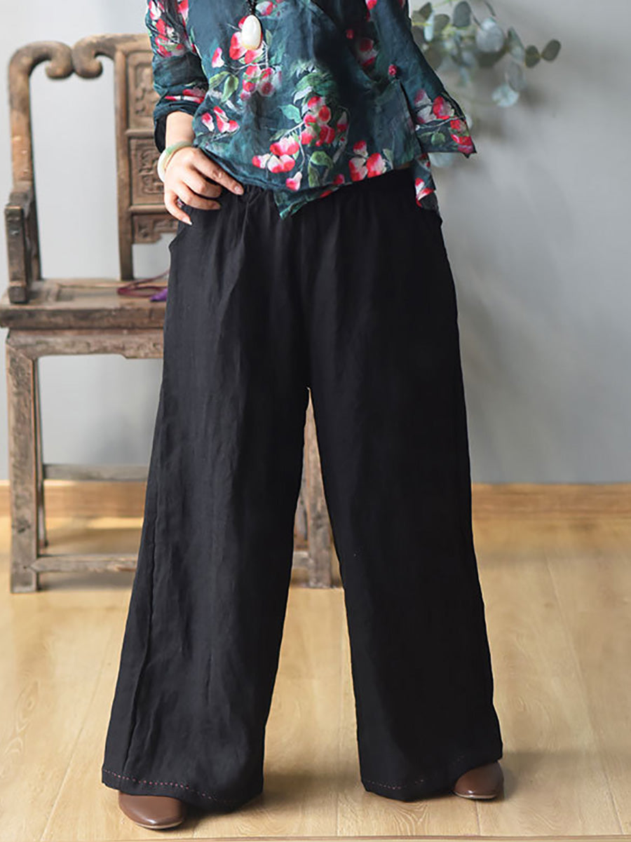 Women Spring Casual Solid Wide-leg Linen Pants KL1010