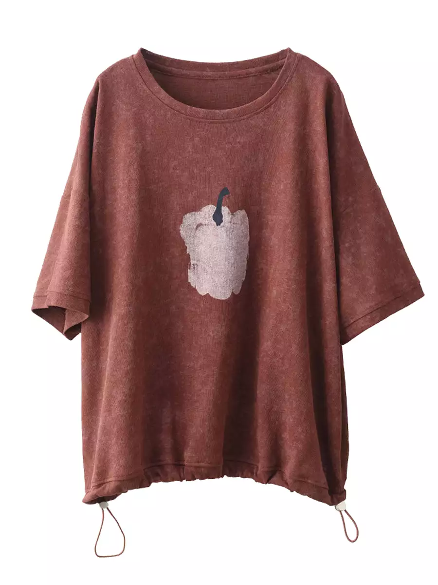 Women Summer Casual Drawstring Hem Cotton Shirt PA1031