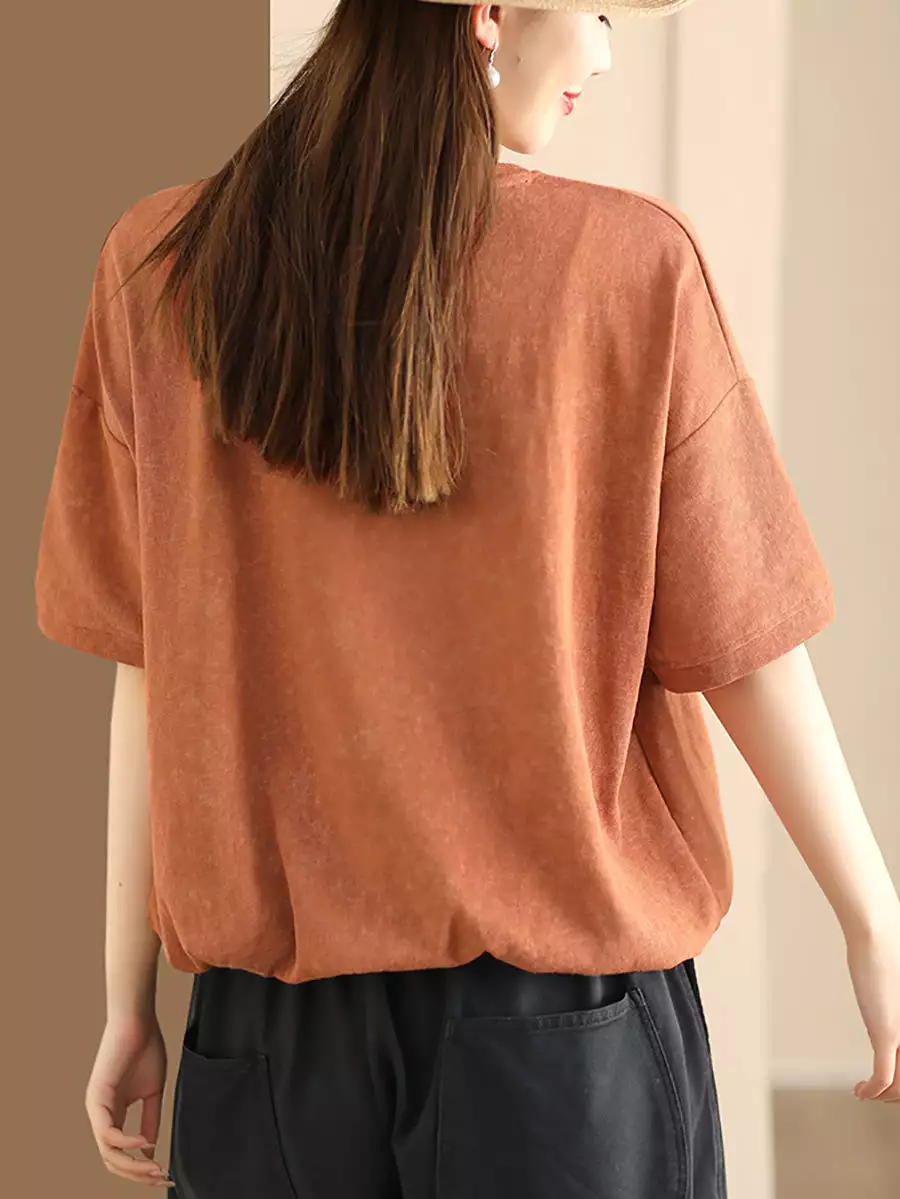 Women Summer Casual Drawstring Hem Cotton Shirt PA1031