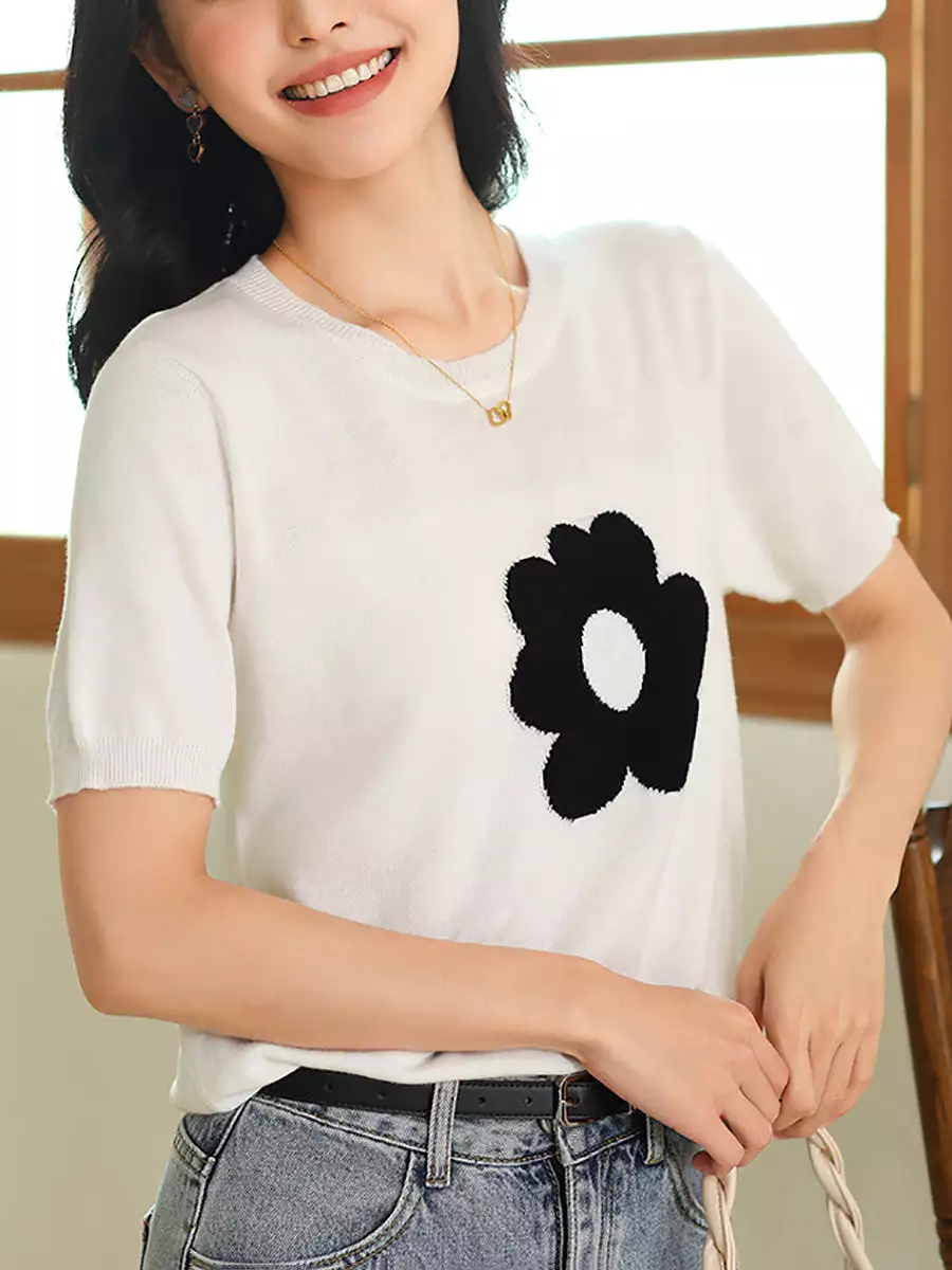 Women Summer Casual Flower Knitted Shirt PA1029