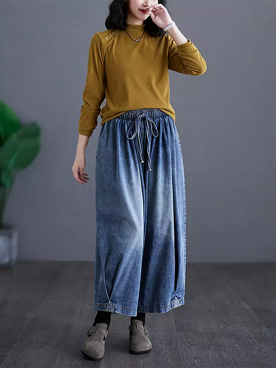 Women Summer Casual Washed Wide-leg Denim Pants CO1020