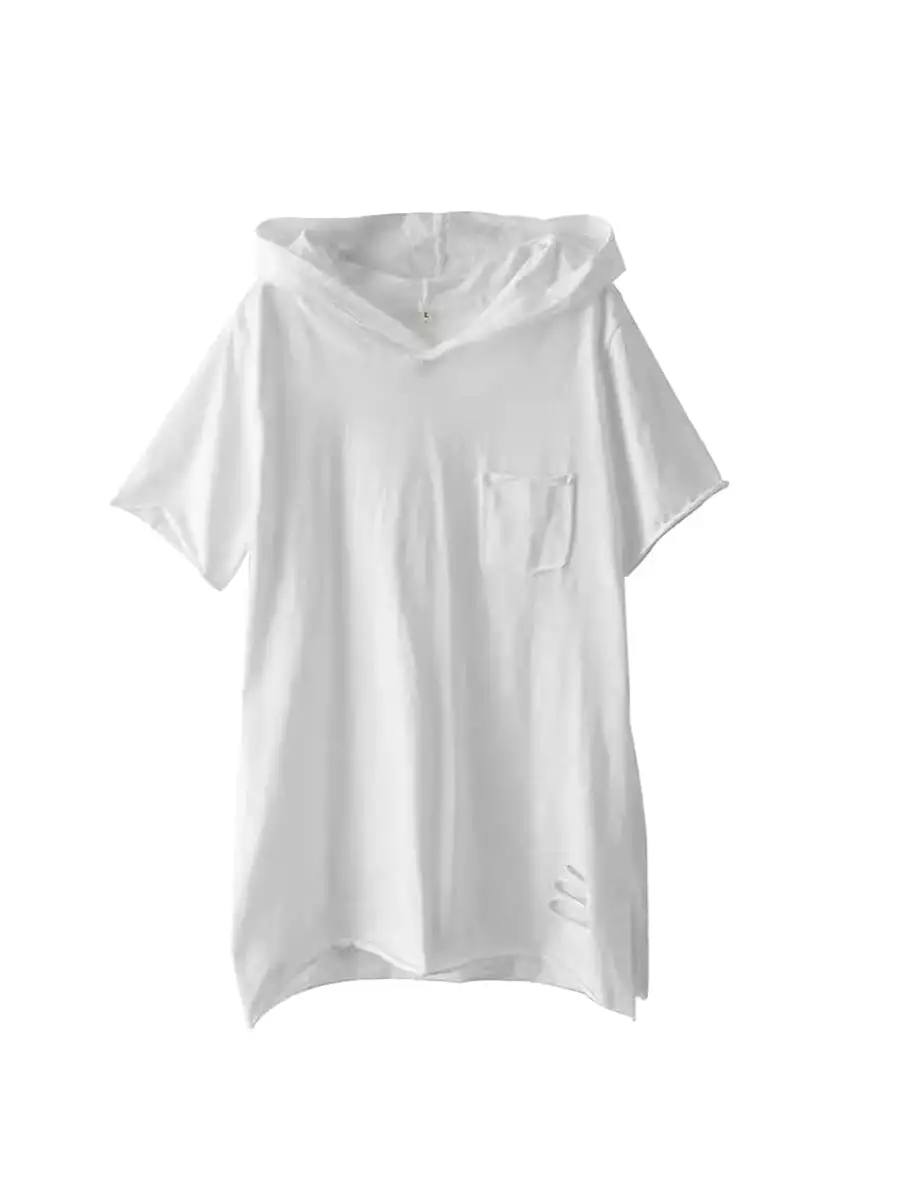 Women Summer Solid Hooded Casual Cotton Shirts SC1004