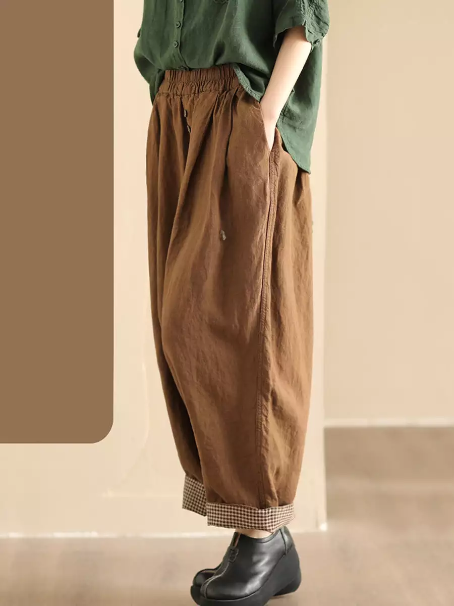 Women Summer Solid Linen Button Harem Pants CO1003