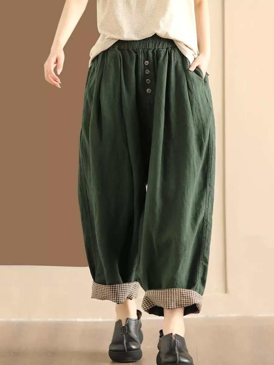 Women Summer Solid Linen Button Harem Pants CO1003