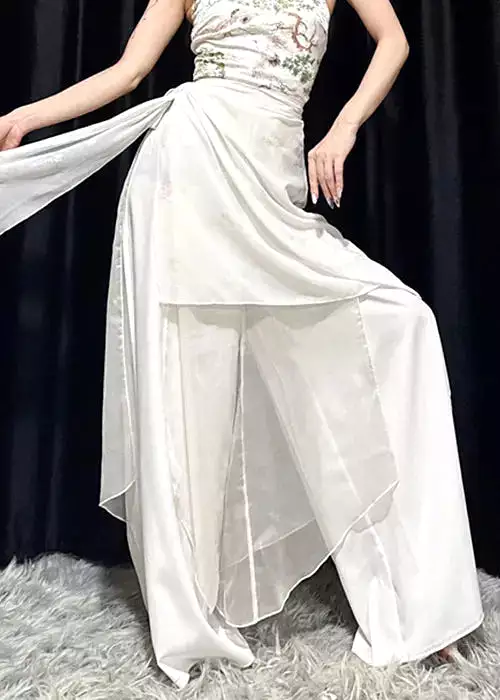 Women White Solid High Waist Cotton Dance Pants Summer CG1028