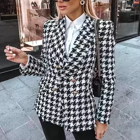 Women's Tweed Jackets Business Wear Black Tassel Houndstooth