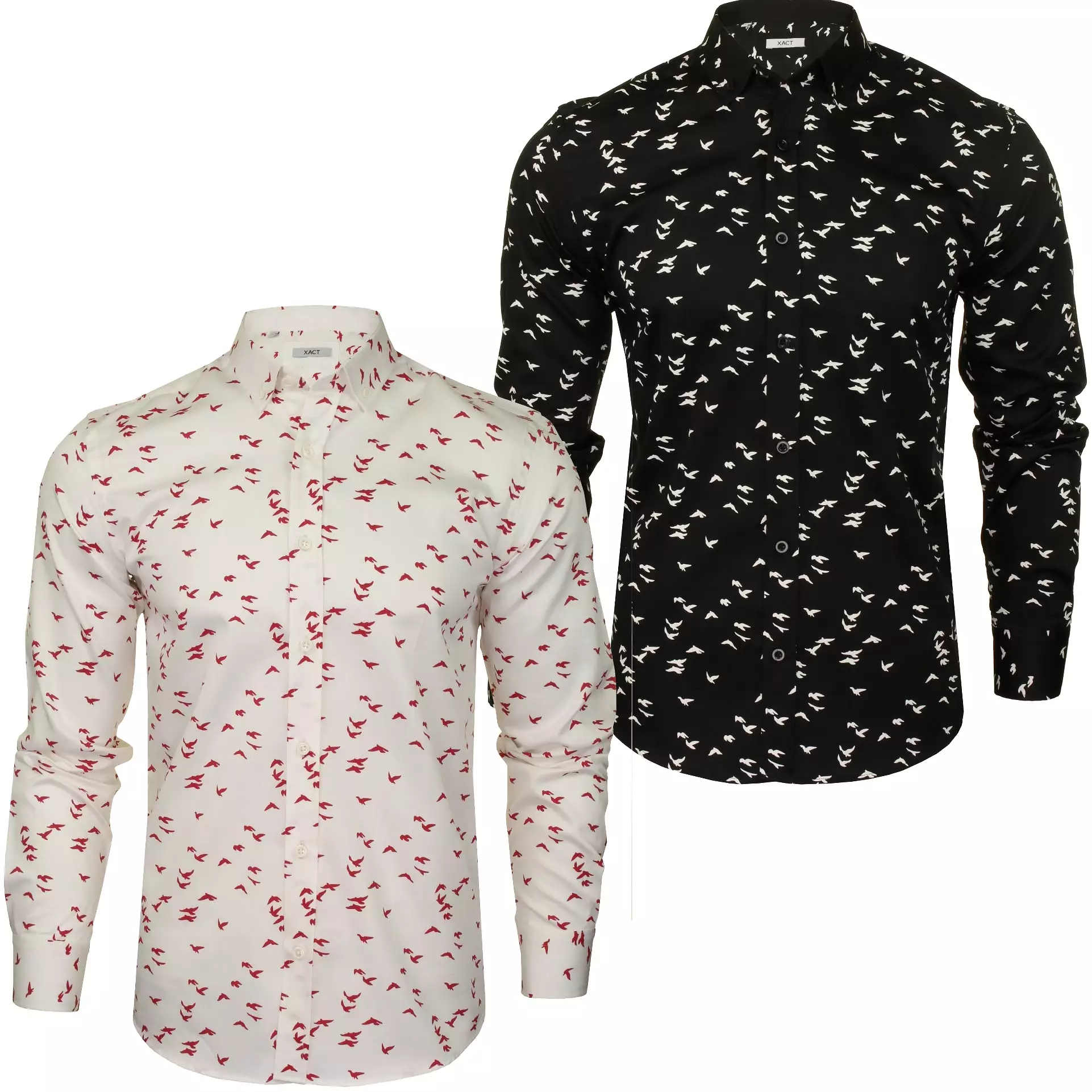 Xact Men's Cotton Bird Print Long Sleeved Shirt