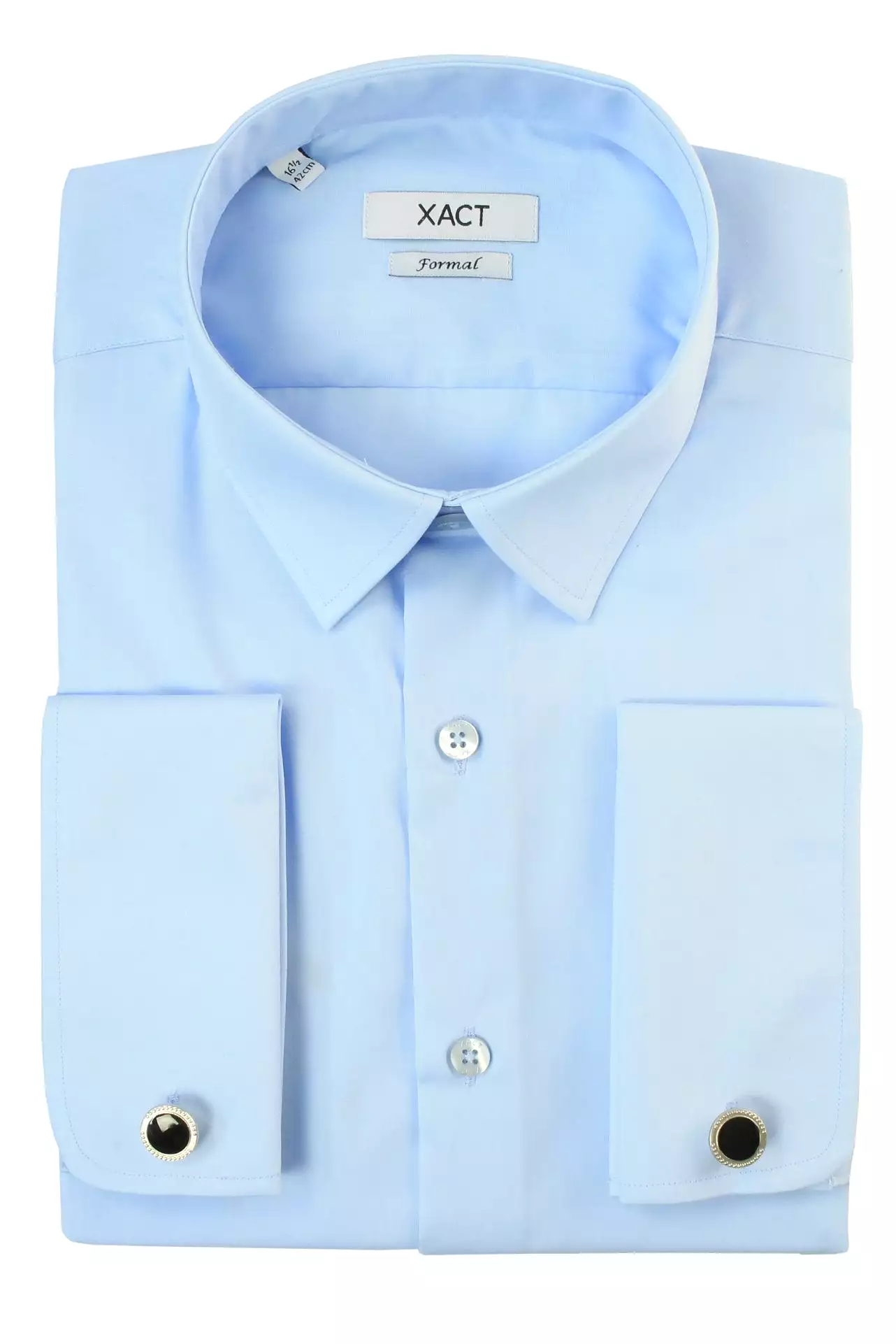 Xact Men's Plain Poplin Formal Shirt with Double/ French Cuff and Cuff Links