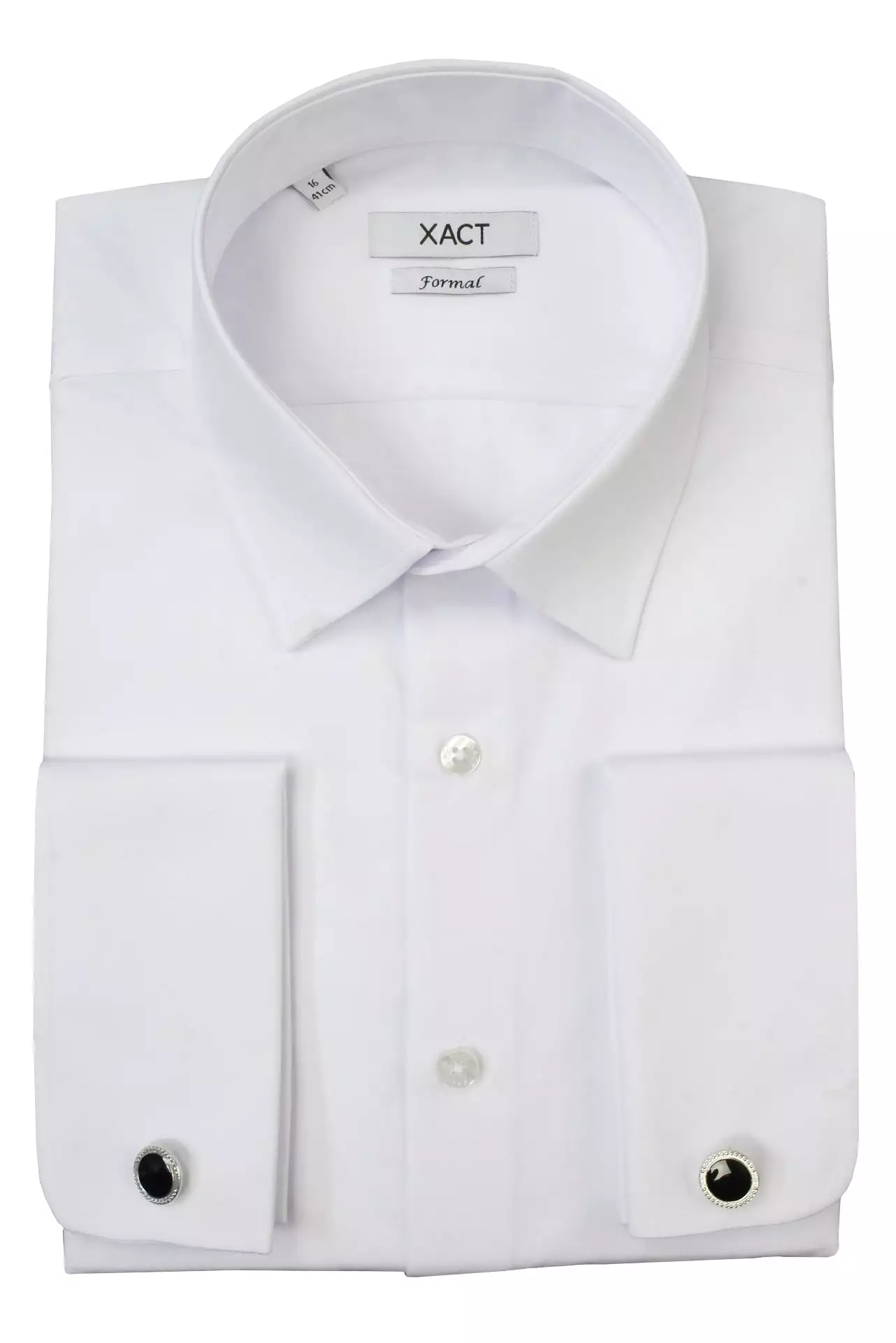 Xact Men's Plain Poplin Formal Shirt with Double/ French Cuff and Cuff Links