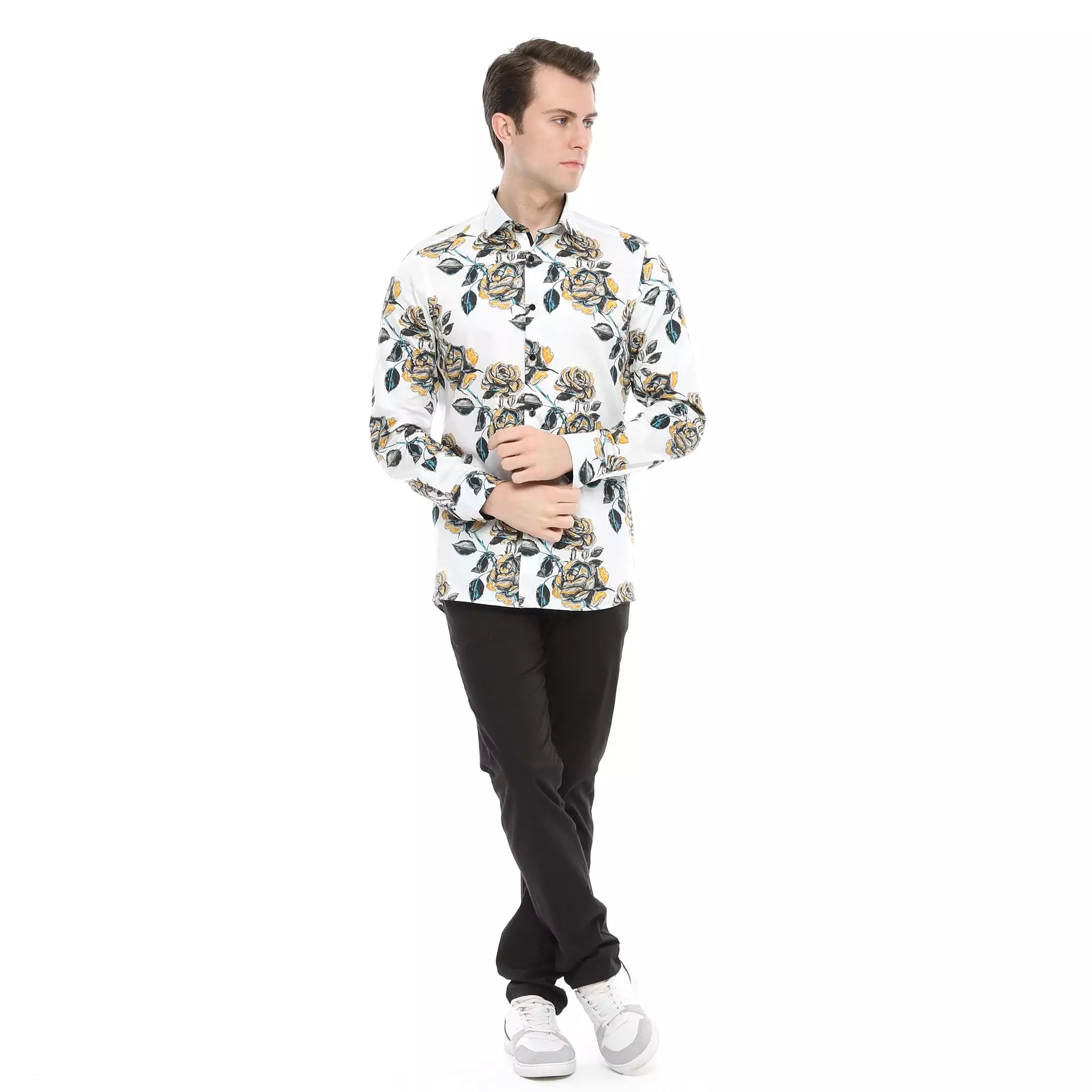 Xact Men's Rose Print Long Sleeved Shirt, Regular Fit