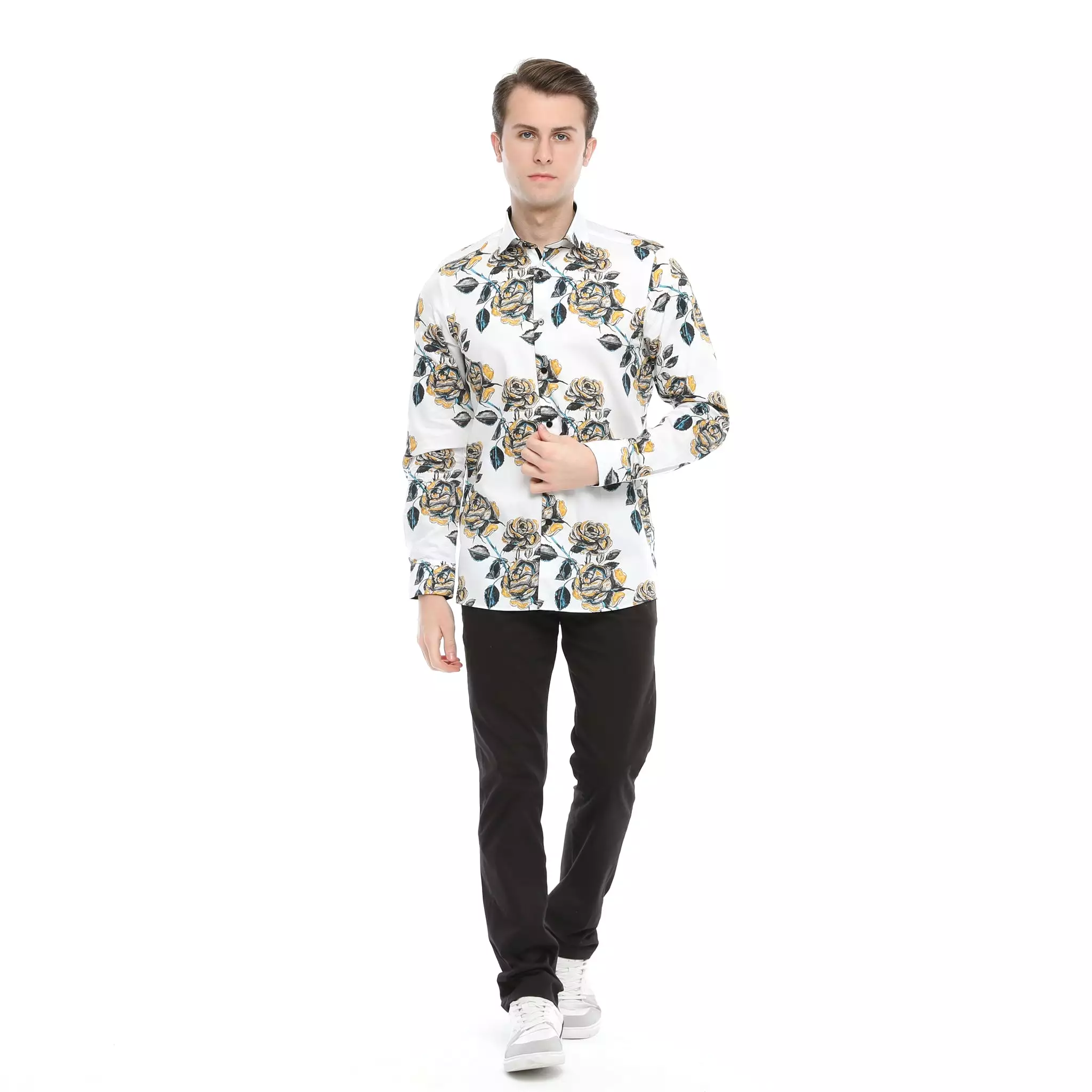 Xact Men's Rose Print Long Sleeved Shirt, Regular Fit