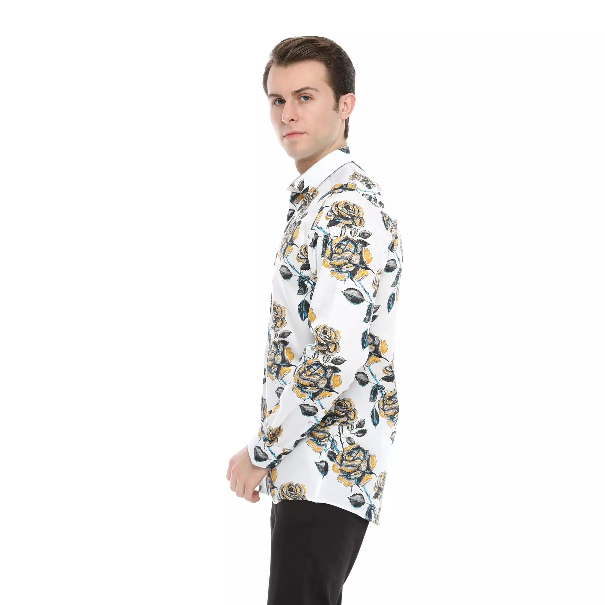 Xact Men's Rose Print Long Sleeved Shirt, Regular Fit