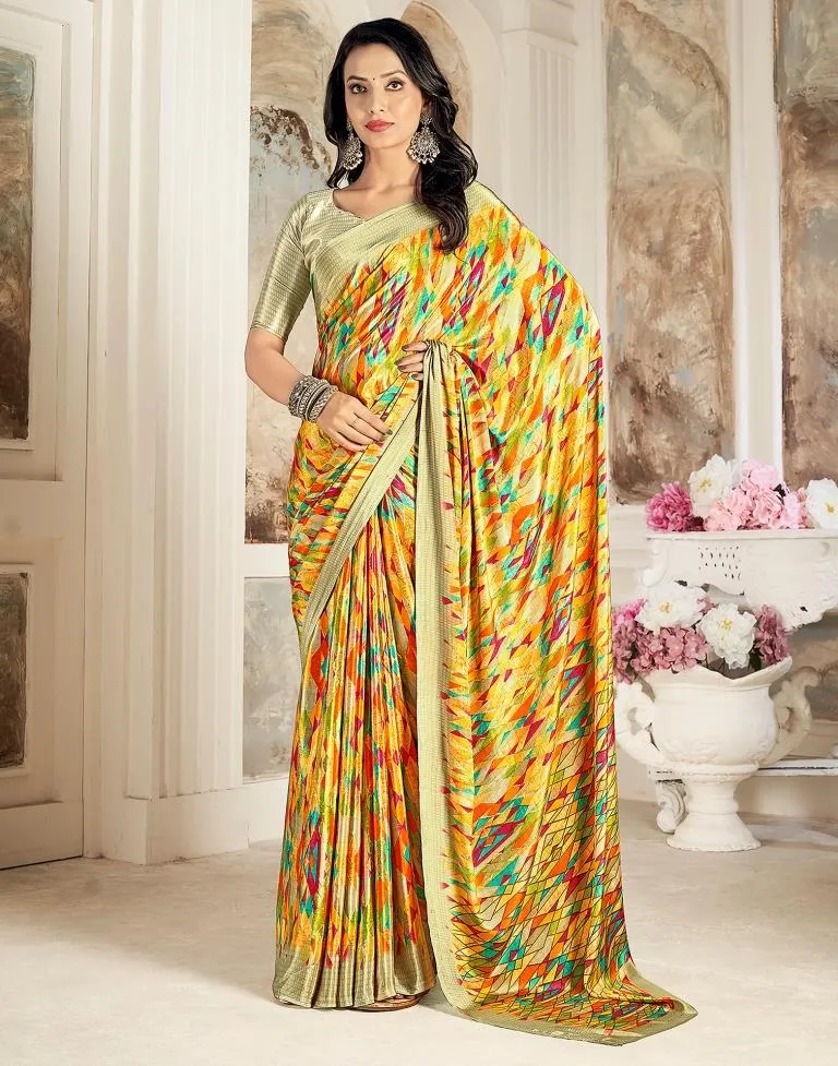 Yellow Silk Printed Sarees