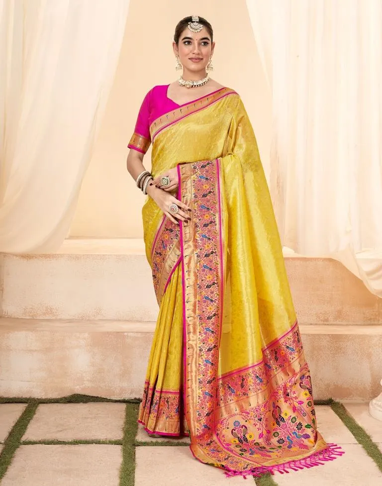 Yellow Silk Woven Sarees