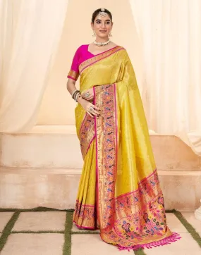 Yellow Silk Woven Sarees